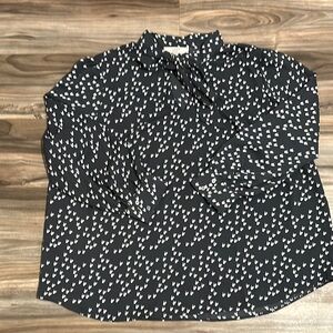 LOFT Plus Women’s Size 22 Keyhole Neck Tie Blouse Chicken Print Dark Grey White
